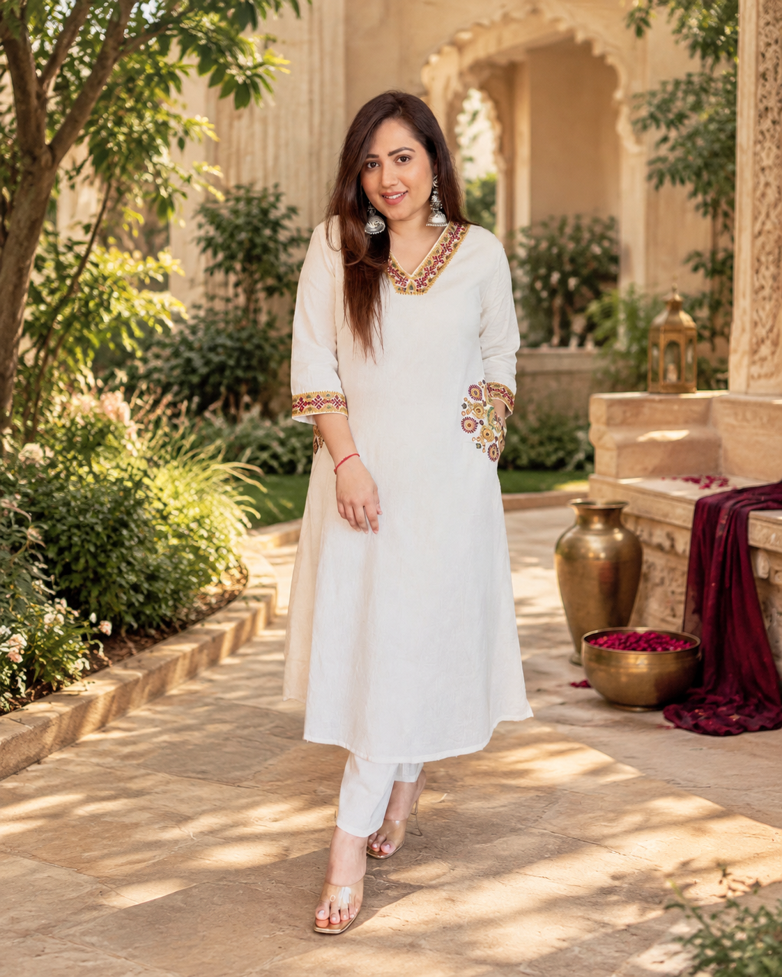 Aarzoo – Ivory Multicolour Embroidered Kurta Set - BADARAA - Image 2