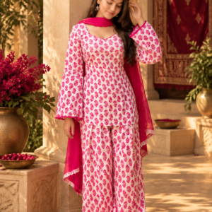 Rani Gulab Pink Printed Kurta Pant Set – BADARAA