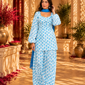 Morni Blue Bloom Blue Floral Kurta Pant Set – BADARAA