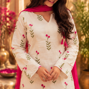 Rangrez Garden White Floral Kurta Pant Dupatta Set – BADARAA