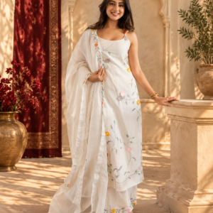Chandni Bagh White Floral Sleeveless Suit Set with Dupatta – BADARAA
