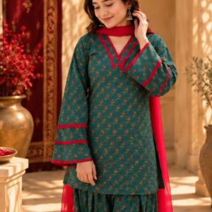 Hari Gulab Green Printed Kurta Set with Pink Dupatta – BADARAA
