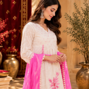 Gulabi Noor Pink Floral Kurta Set with Dupatta – BADARAA